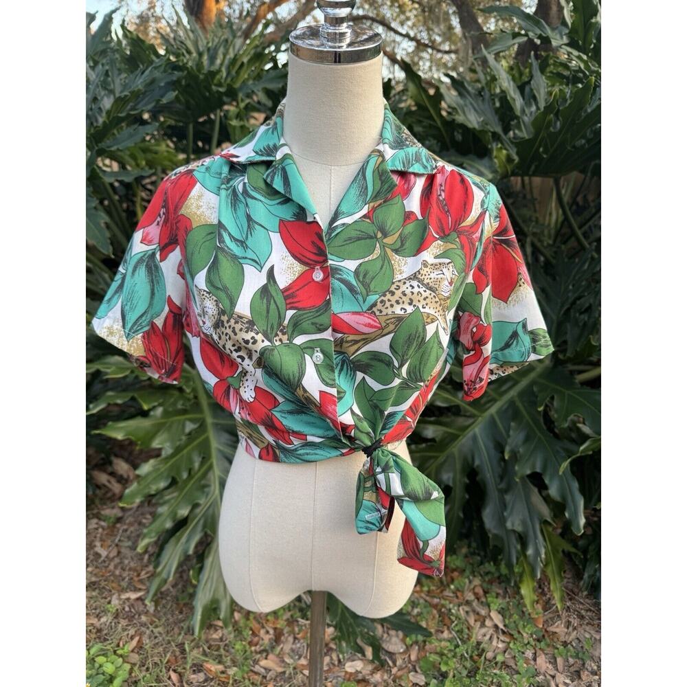 1980’s Hawaiian Shirt Cheetah Vintage South Beach Size Medium/6 Retro Kitschy
